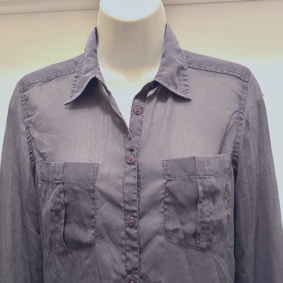 Guess Los Angeles Women's Long Sleeve Sheer Blueish Gray Button Up- Sz. X S - Picture 4 of 15
